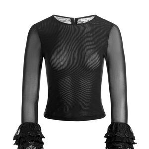 Alice + Olivia Black Sheer Blouse with Ruffled Sleeves